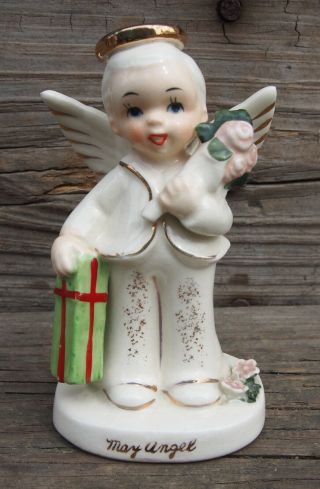 Vintage Napco May Birthday Boy Angel Figurine C1921 Gift Bouquet