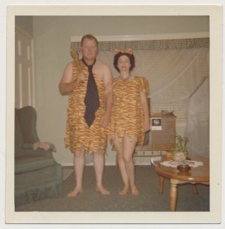 The Flintstones Couple In Caveman Halloween Costumes Tv Vtg Color Snapshot Photo