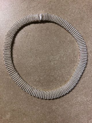 Vintage Sterling Silver Mesh Necklace Signed Weighs 75.  31 Grams