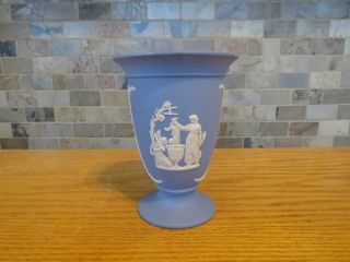 Vintage Wedgwood Pale Blue Jasper Ware Dipping Achilles Venus Cupid Footed Vase