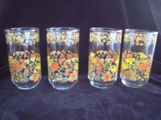 Vintage 4 Corelle Glass Tumblers Indian Summer Glassware Libbey 12 Oz High Ball