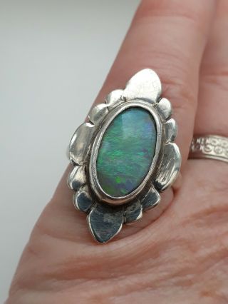 Vintage arts & crafts art deco 925 silver and fire opal stone ring size L 89 7
