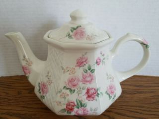 Sadler Windsor Teapot Rose Hexagonal Basketweave Made In England Vintage