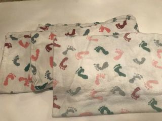 Set Of 2 Vintage Hospital Receiving Swaddle Baby Blankets Footprints Cotton