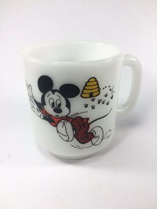 Mickey Mouse Club Walt Disney Bee Hive Vintage Libby Milk Glass Coffee Mug / Cup