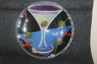 Vintage Fused Signed Martini Art Glass Plate 11 1/4 " X 3/4 "