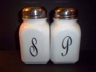 Mosser Glass Milk White Retro Vintage Style Monogrammed Salt & Pepper Shakers