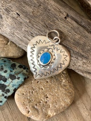 Vintage Native American Turquoise Sterling Silver Heart Pendant