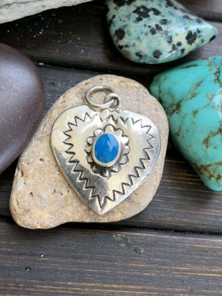 Vintage Native American Turquoise Sterling Silver Heart Pendant 3