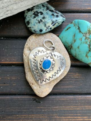 Vintage Native American Turquoise Sterling Silver Heart Pendant 4