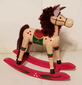 Vintage Wooden Rocking Horse Toy Decor Doll Collectible