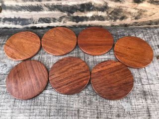 Set of 7 Vintage Teak Wood Coasters Handcrafted Mother Of Pearl Inlaid Animals 3