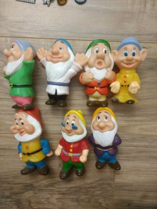 Vtg Walt Disney Productions Seven Dwarfs Rubber Figurines Squeaky Toys Hong Kong