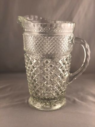 Vintage Anchor Hocking Wexford Clear Glass Water Pitcher Diamond Cut 64 Oz 9 In