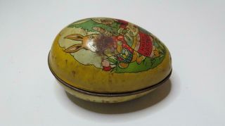 J Chein Happy Easter Egg Tin Candy Container Vintage 1930s 5” Tin Litho Egg Rare