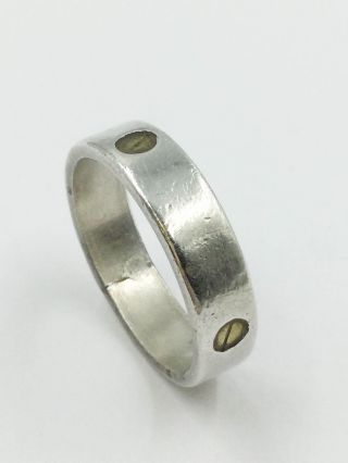 Size 10 Sterling Silver 925 Vintage Mexico Band Ring Brass Details Industrial