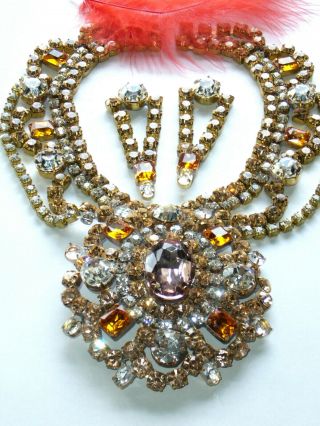 1960s Rhinestone Vintage Preciosa Necklace Demi Set Signed Bijoux M.  G K304