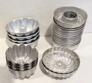 24 Aluminum Jello Molds,  Tins,  Mini Bundt Pans,  Tart,  Vintage,  Metal