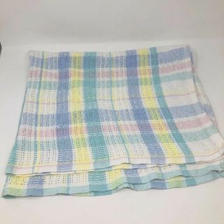 Vtg Beacon Cotton Therma Baby Blanket Woven Pink Blue Pastel Plaid 1675 Usa