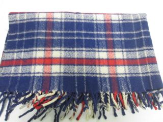Vintage Red White & Navy Blue 100 Wool Baby Crib Blanket Throw 36 " X 47 "