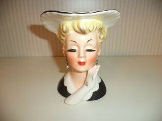 Vintage 1950s Napco A5046 Porcelain Lady Head Vase/planter With Hat Gloves