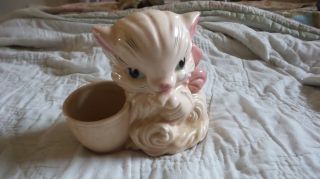 Vintage Hull Art Pottery Two Tone Pink Cat With Bow Planter 61
