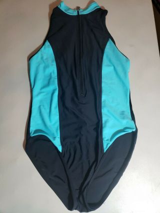 Vintage Sun Streak Newport News Zipper Swimsuit,  Womens 14