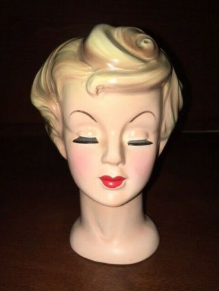 Vintage,  Blonde Woman Head Vase By Enesco