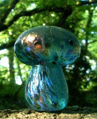 Fab Vtg/retro Isle Of Wight Iridescent Art Glass Mushroom Ornament Gold Label