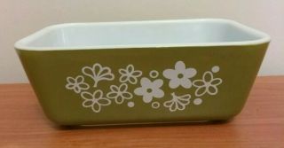 Vintage Pyrex Green And White Floral Spring Blossom 1 1/2 Pt Loaf Dish 502