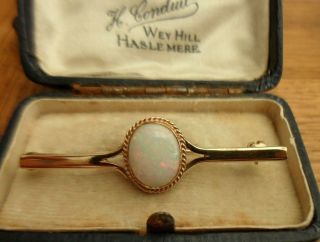 Vintage Jewellery 9ct Gold Opal Bar Brooch Pin Uk Hallmarks