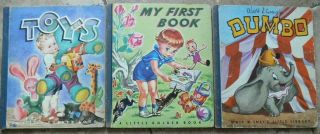 3 Vintage Little Golden Books Toys,  My First Book,  Walt Disney 