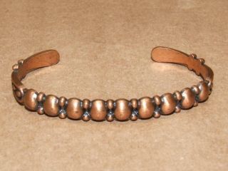 Vintage Bell Trading Post Beaded Solid Copper Cuff Bracelet 5.  25 ",  1.  5 "