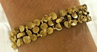 Vintage Monet Gold Tone Link Bracelet 2 Rows Tiny Flowers 1/2 " Wide