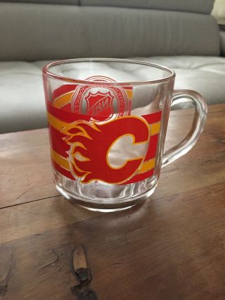 Vintage 1991 Clear Glass Nhl Calgary Flames Mug