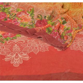 Sanskriti Vintage Yellow Saree Pure Georgette Silk Printed Sari Craft Fabric 2