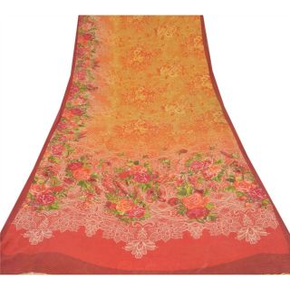 Sanskriti Vintage Yellow Saree Pure Georgette Silk Printed Sari Craft Fabric 3