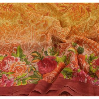 Sanskriti Vintage Yellow Saree Pure Georgette Silk Printed Sari Craft Fabric 5