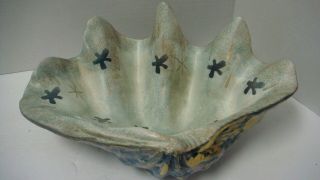Vintage Mid Century Sascha Brastoff Signed Sea Shell Clam Gold Accent Ceramic