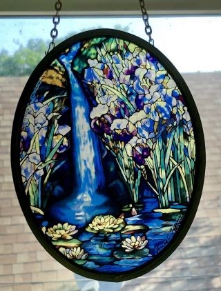 Vintage Glassmasters Louis C.  Tiffany Waterfall Oval Stained Glass Suncatcher