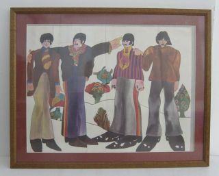 The Beatles Yellow Submarine Vtg 60s/70s Folded Album Insert Poster Framed 23x29