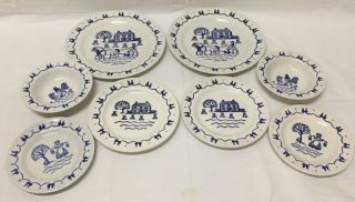 Vintage Poppy Trail Provincial Blue Set Of 8 Plates & Bowls Hand Painted