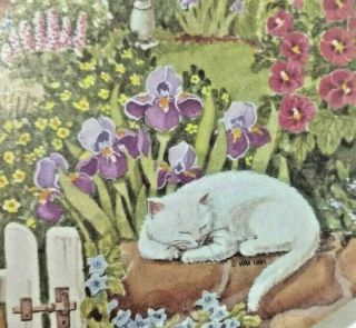 Wilscombe Round Serving Tray English Cottage Garden Sleeping Cat Vintage