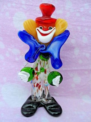 Vintage Murano Art Glass Clown With Sticker 8 " Tall