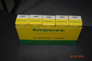 Sleeve Of 5 Vintage Nos Amperex 6ak5 Holland Tubes Hi Fi Amplifier Stereo Amp 2