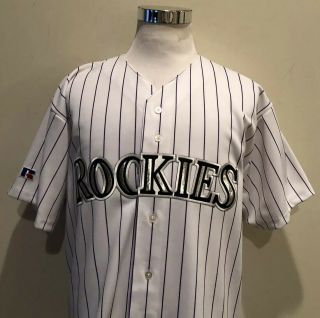 Men ' s Vintage Russell Athletic USA Colorado Rockies White Pinstripe Jersey 2XL 2