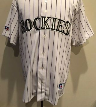 Men ' s Vintage Russell Athletic USA Colorado Rockies White Pinstripe Jersey 2XL 3