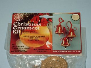 NIP Vintage 1975 Walco Christmas Ornament Kit Pkg of 3 Mini Gold Bells 2