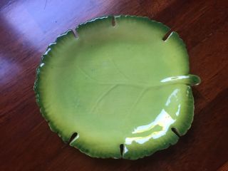 Vintage Borsato Nove Italy Ceramic Majolica Pottery Green Leaf Dish Plate