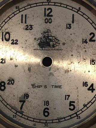 Vintage Brass Ship ' s Clock Porthole Marine Nautical 24 - Hour Time Maritime As - Is 2